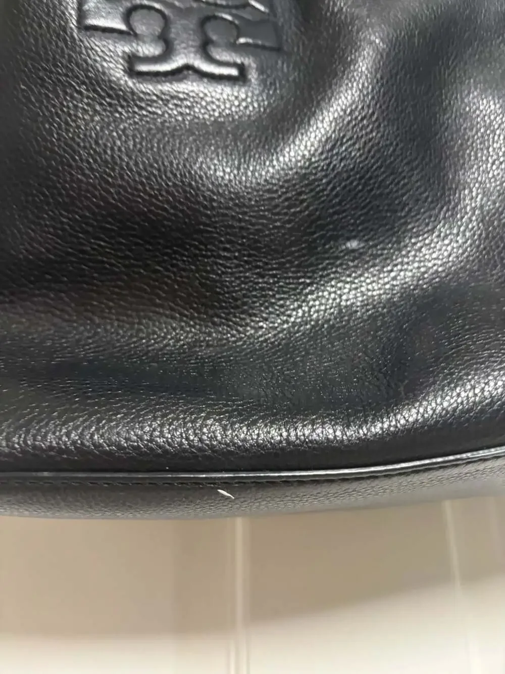 Tory Burch Thea Black Pebble Leather Chain Shoulder Tote with Tassels